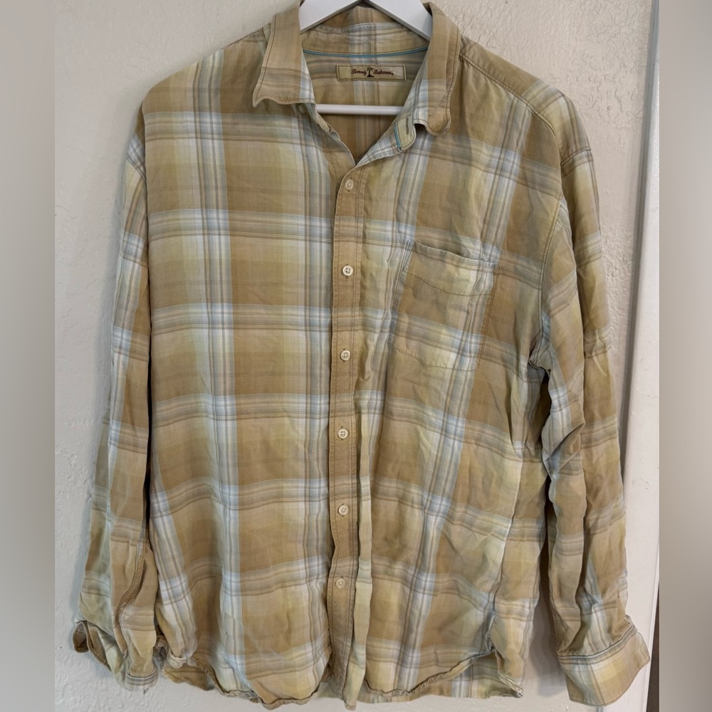Tommy Bahama Plaid Button Down Shirt Tencel Coastal Beach Lightweight Cruise